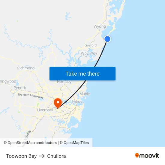 Toowoon Bay to Chullora map