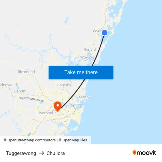 Tuggerawong to Chullora map