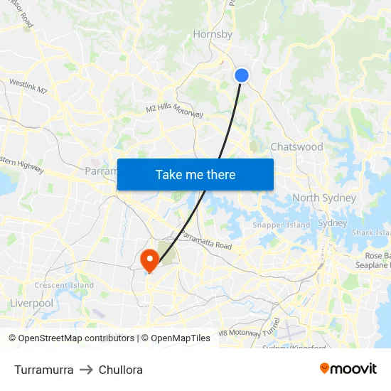 Turramurra to Chullora map