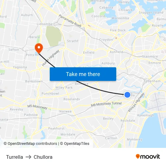 Turrella to Chullora map