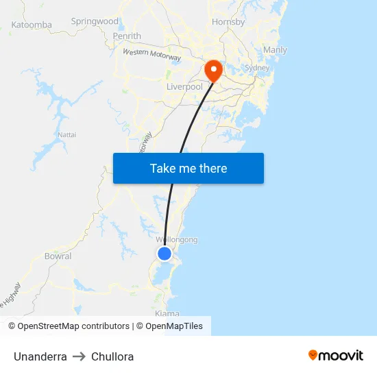 Unanderra to Chullora map
