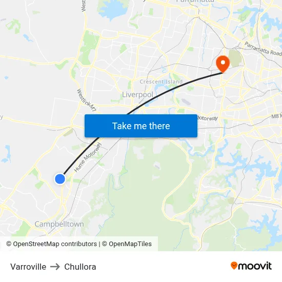 Varroville to Chullora map
