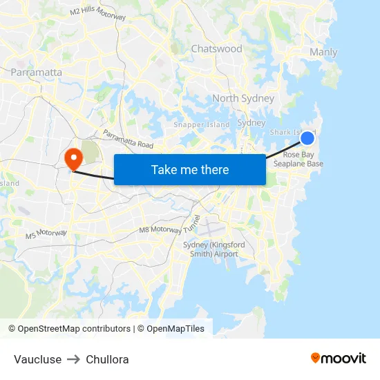 Vaucluse to Chullora map