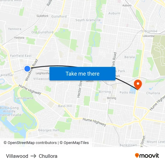 Villawood to Chullora map
