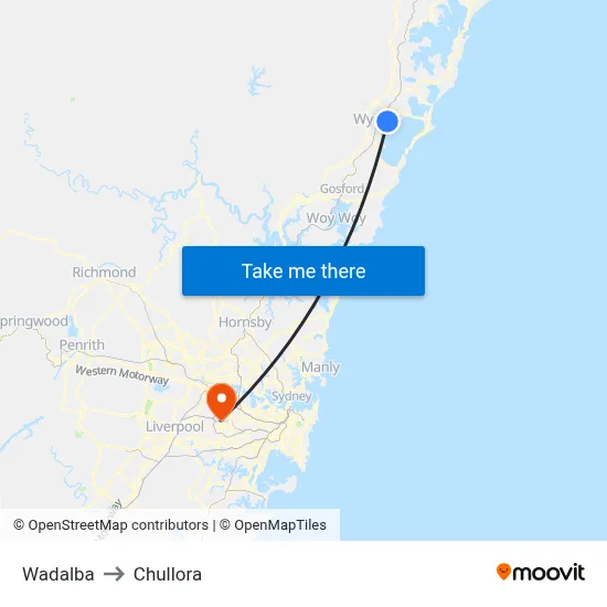 Wadalba to Chullora map
