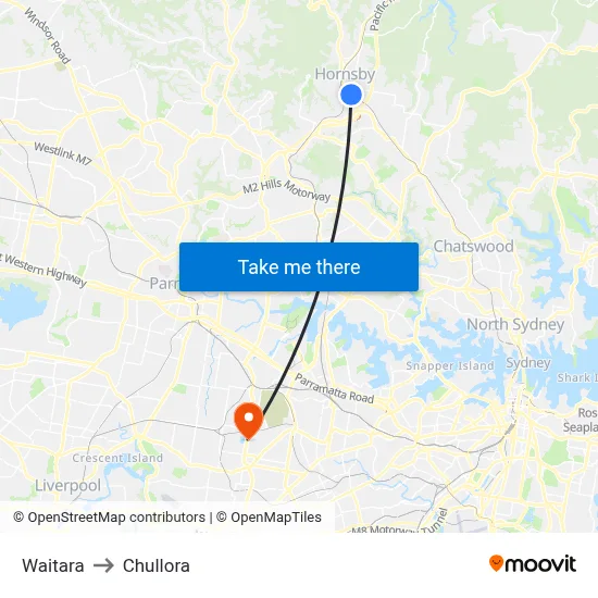 Waitara to Chullora map