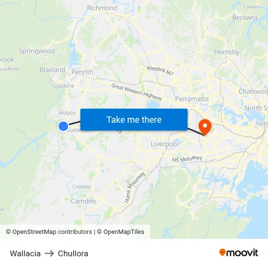 Wallacia to Chullora map