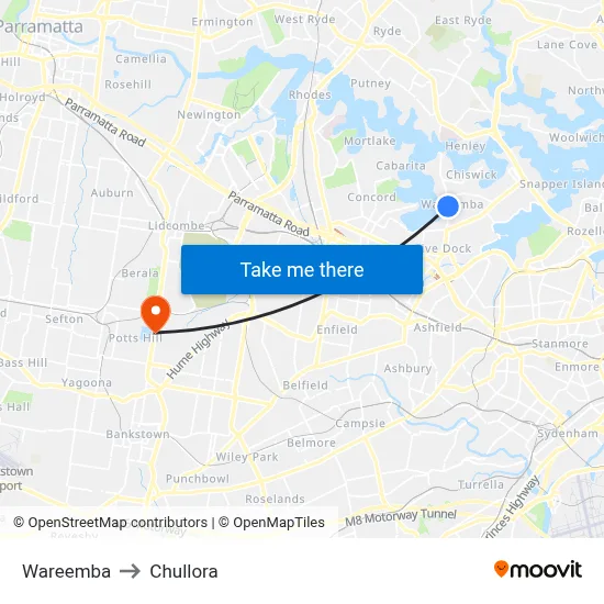 Wareemba to Chullora map