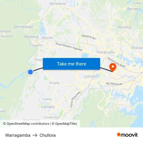 Warragamba to Chullora map