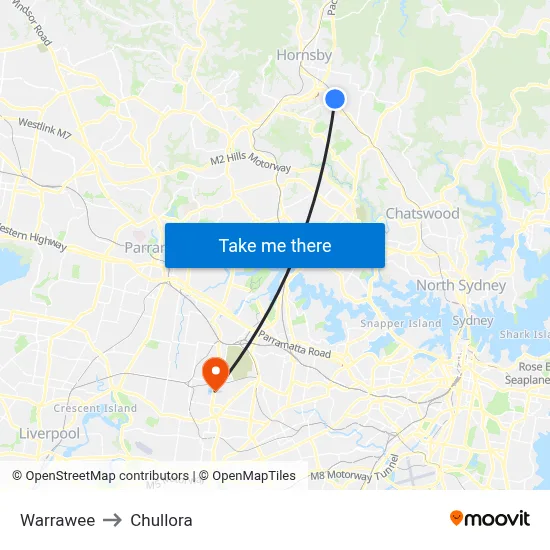 Warrawee to Chullora map