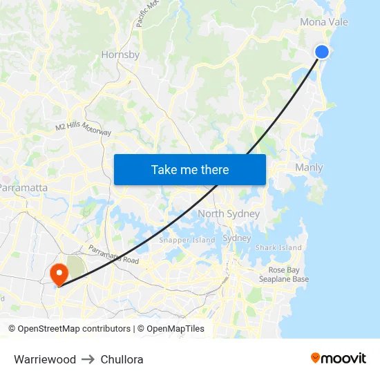 Warriewood to Chullora map