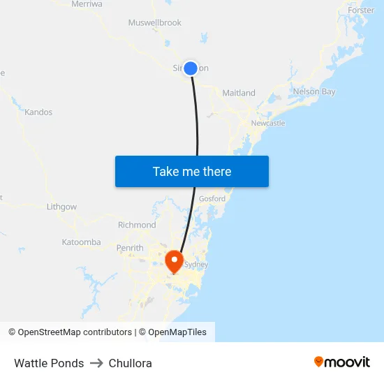 Wattle Ponds to Chullora map