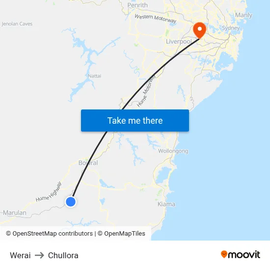 Werai to Chullora map