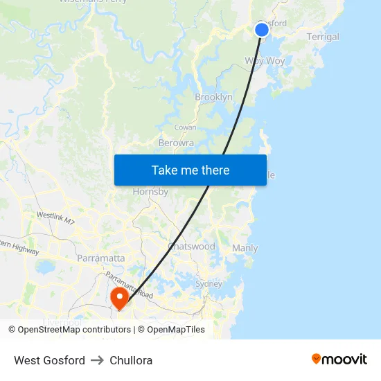 West Gosford to Chullora map