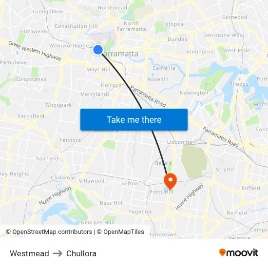 Westmead to Chullora map