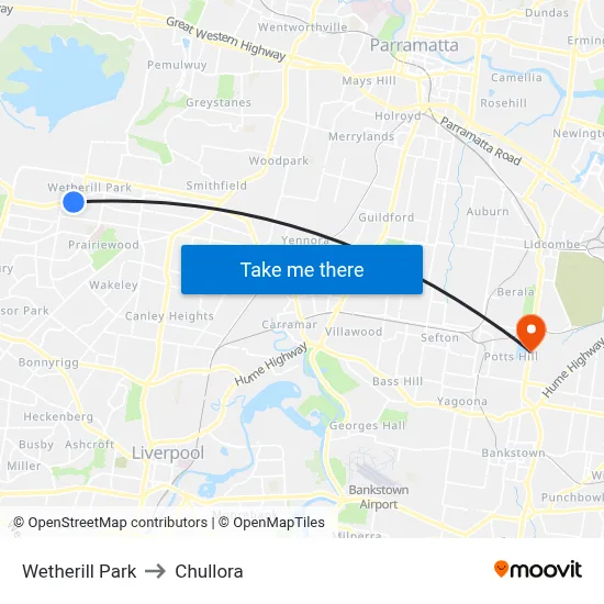 Wetherill Park to Chullora map