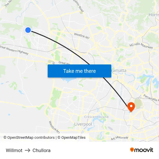 Willmot to Chullora map
