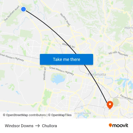 Windsor Downs to Chullora map