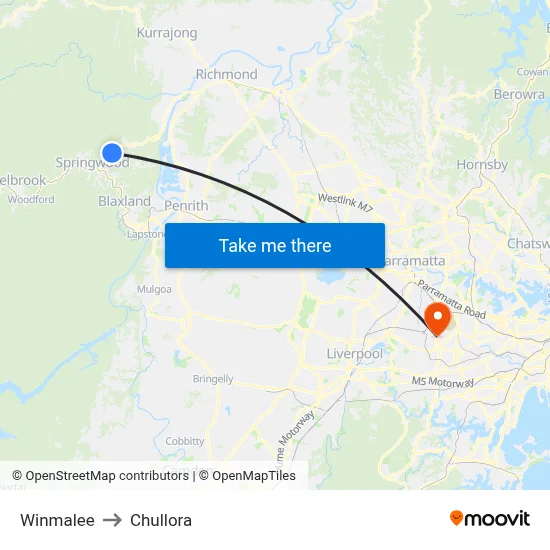 Winmalee to Chullora map
