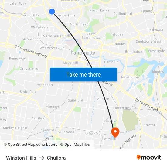 Winston Hills to Chullora map