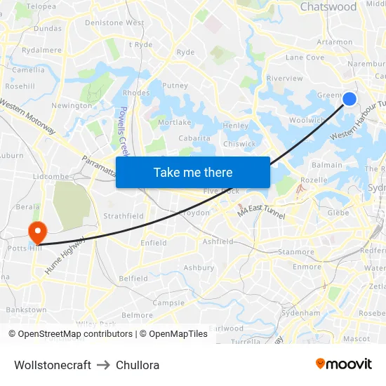Wollstonecraft to Chullora map