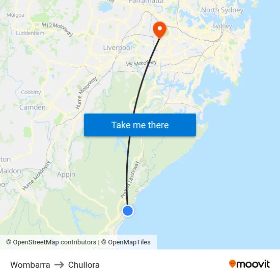 Wombarra to Chullora map