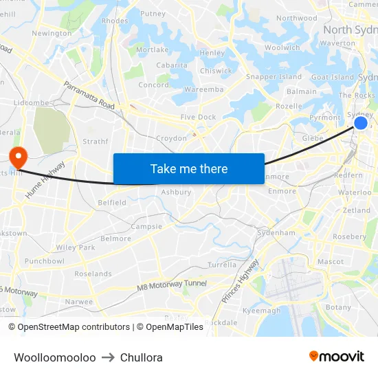 Woolloomooloo to Chullora map