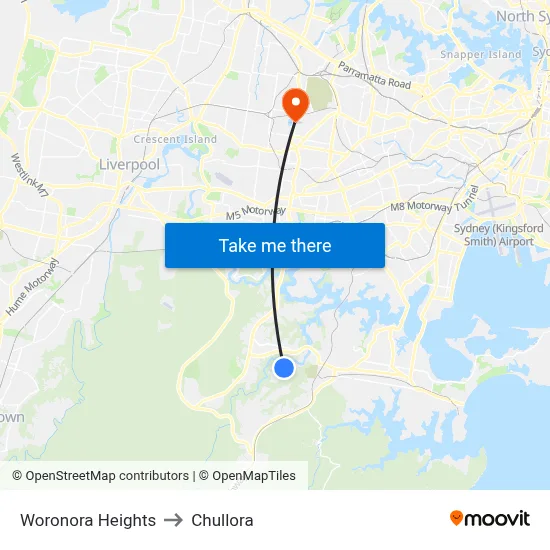 Woronora Heights to Chullora map