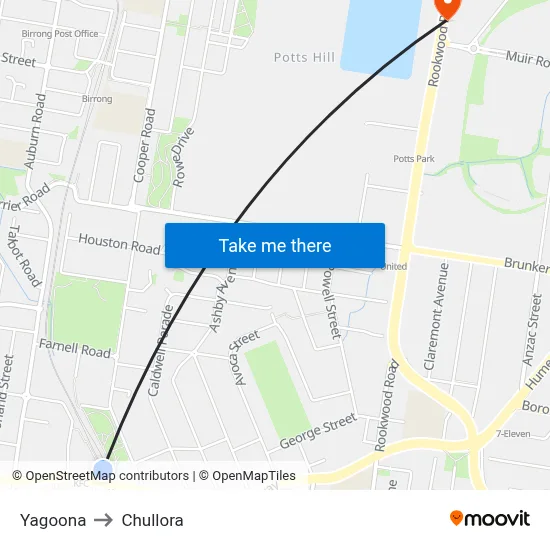 Yagoona to Chullora map