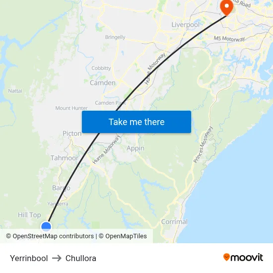 Yerrinbool to Chullora map