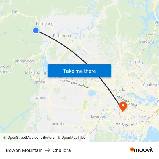 Bowen Mountain to Chullora map