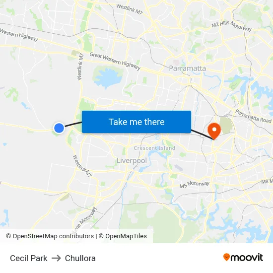 Cecil Park to Chullora map