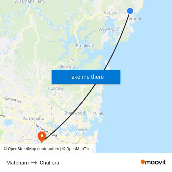 Matcham to Chullora map