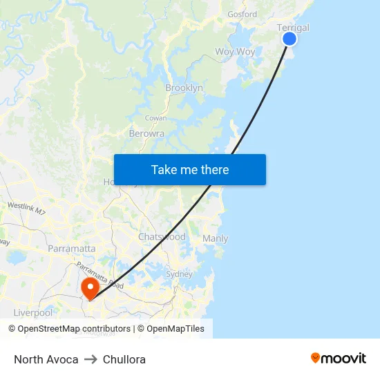 North Avoca to Chullora map