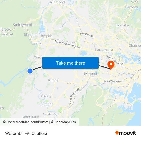 Werombi to Chullora map