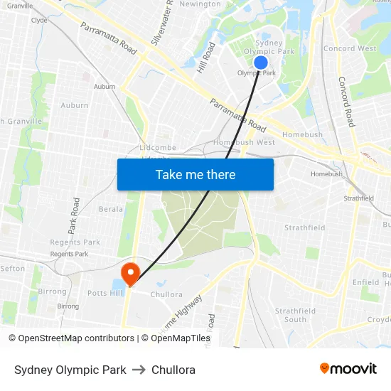 Sydney Olympic Park to Chullora map