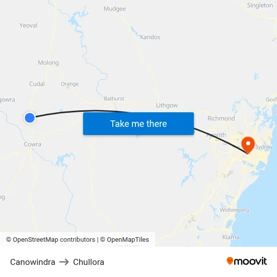 Canowindra to Chullora map