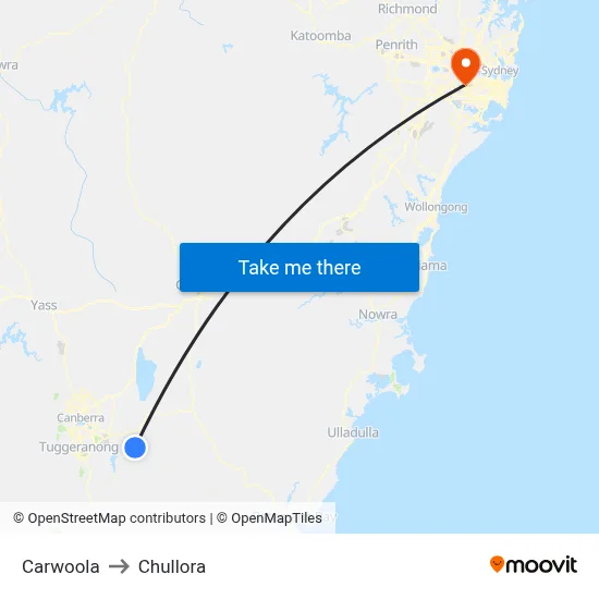 Carwoola to Chullora map
