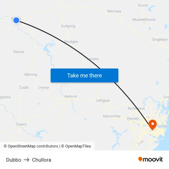 Dubbo to Chullora map