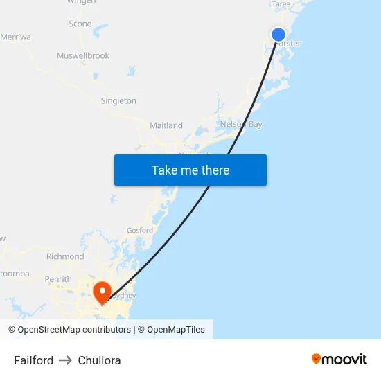Failford to Chullora map