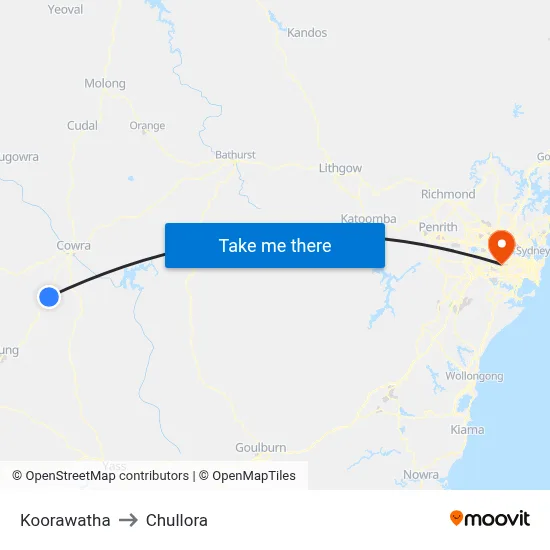 Koorawatha to Chullora map