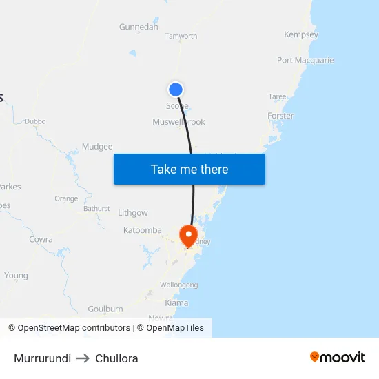 Murrurundi to Chullora map