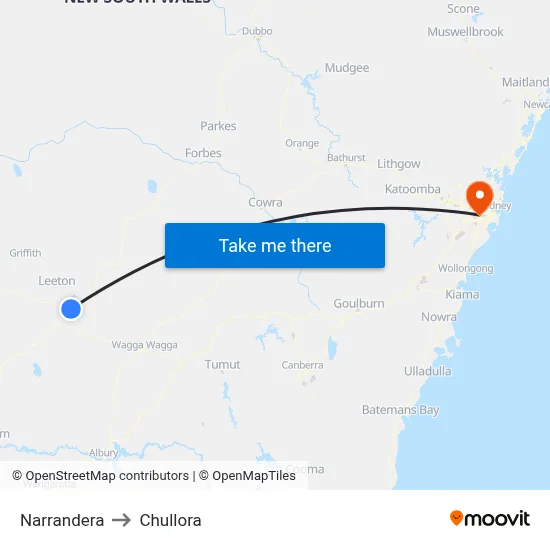 Narrandera to Chullora map