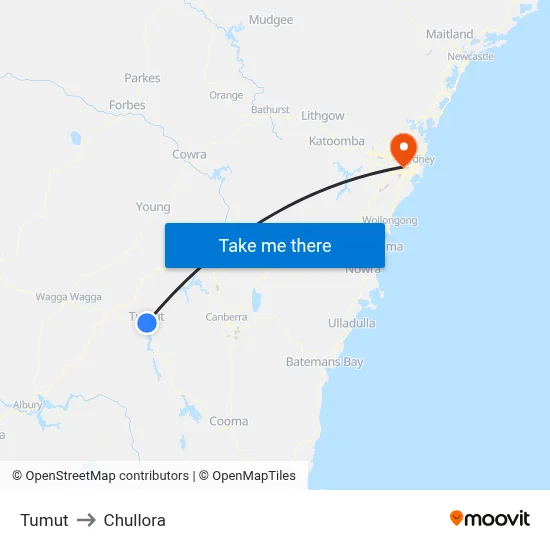 Tumut to Chullora map