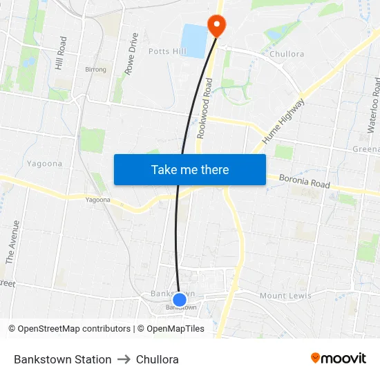Bankstown Station to Chullora map