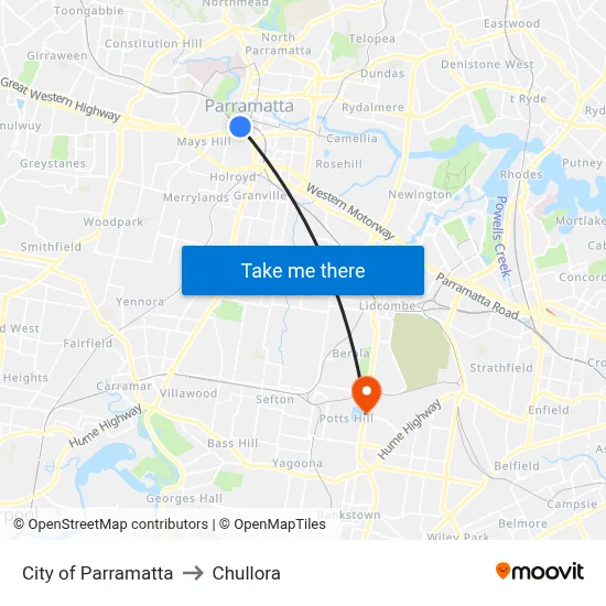 City of Parramatta to Chullora map