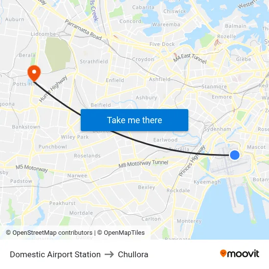 Domestic Airport Station to Chullora map