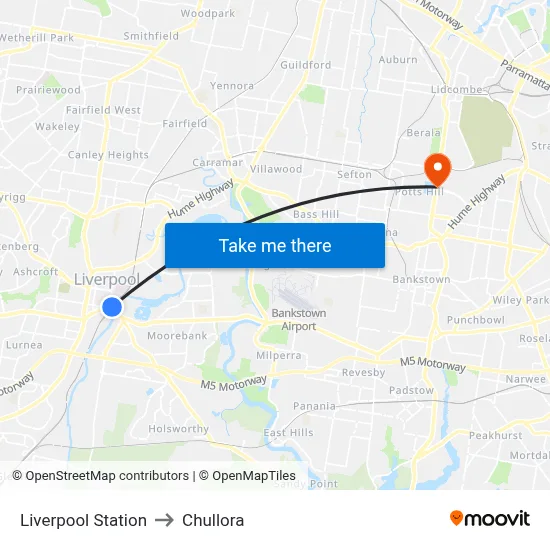 Liverpool Station to Chullora map