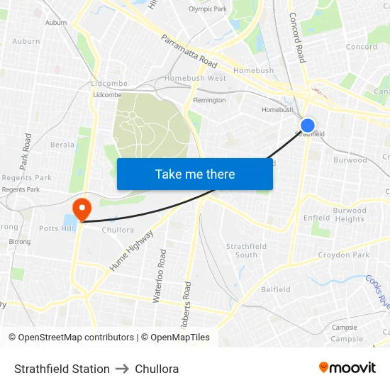 Strathfield Station to Chullora map