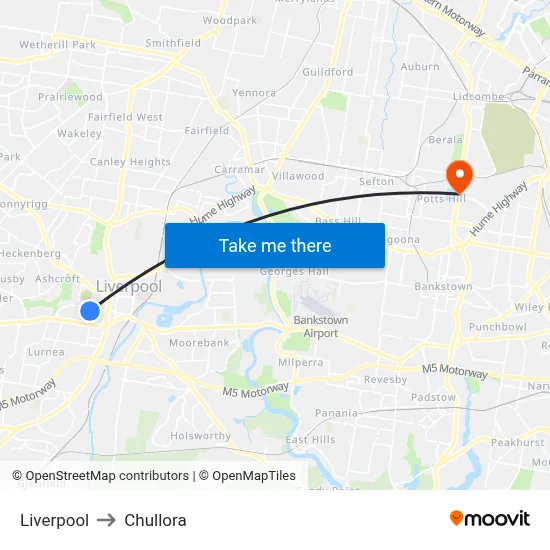 Liverpool to Chullora map